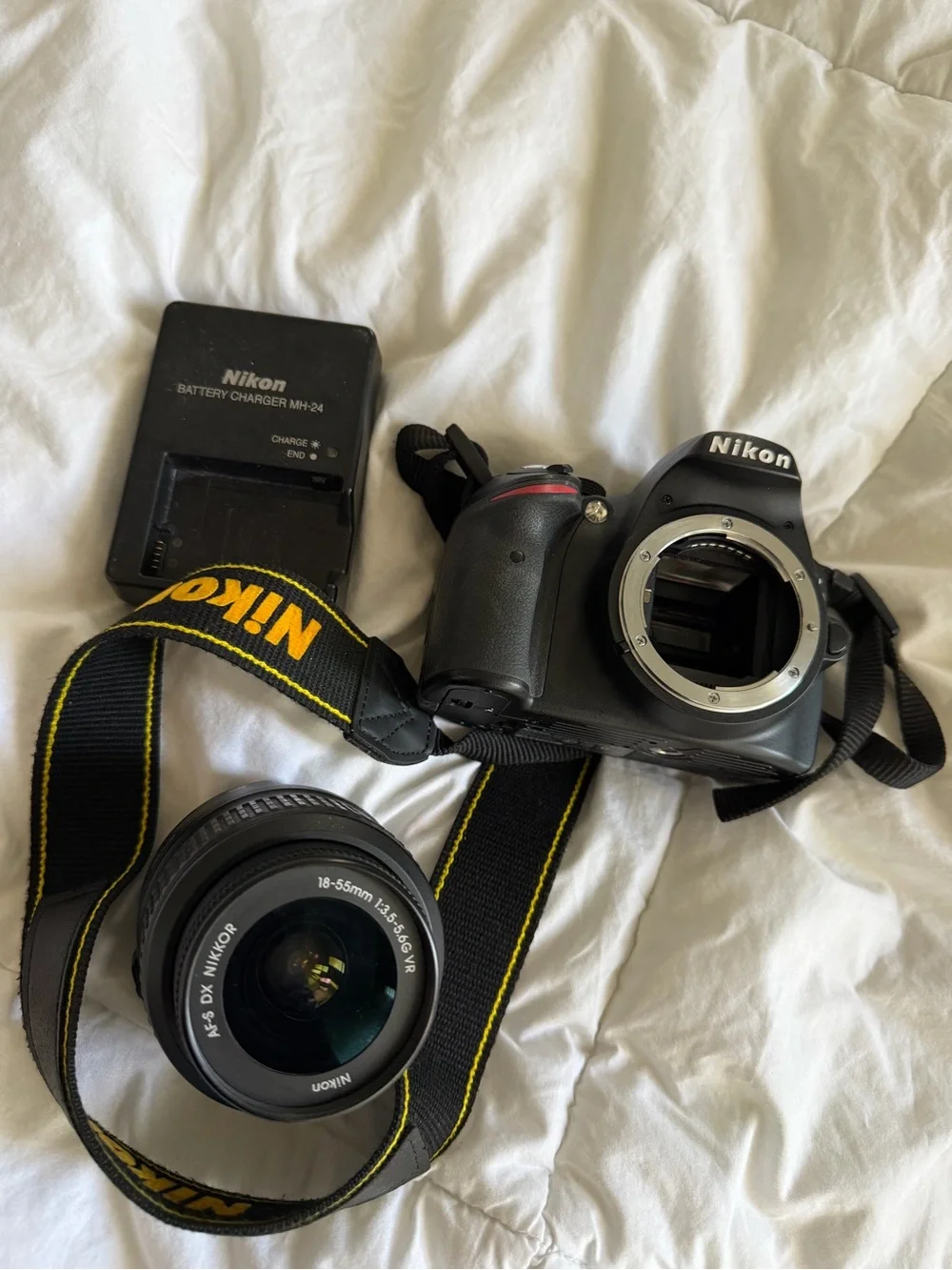 Nikon D3200 DSLR Camera Body in Black with Yellow-Trim Strap